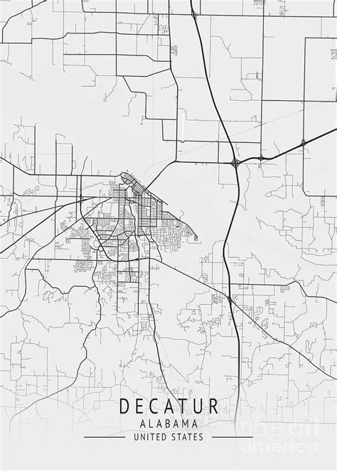 Decatur Alabama Us Gray City Map Digital Art By Tien Stencil Fine