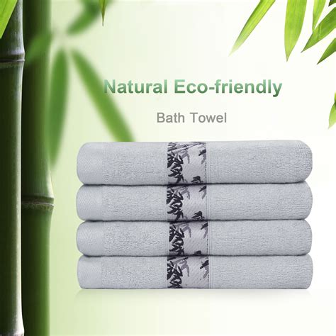 Piccocasa 4 Pcs Absorbent And Eco Friendly Bamboo Cotton Bath Towels
