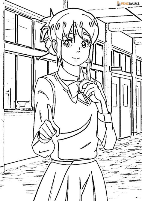 Mitsuha Con Taki De Your Name Anime Coloring Pages Your Name Coloring