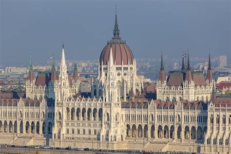 Hungarian Parliament Famous Building On Danube River In Budapest Stock