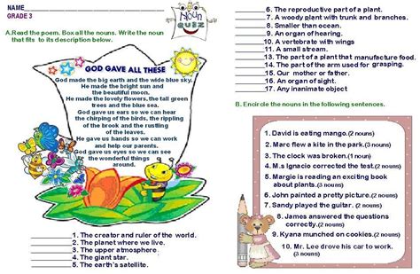 We have got lots of exercises, worksheets and lessons for cbse and ncert class 7 students. GRAMMAR WORKSHEETS: GRADE 3 - NOUNS