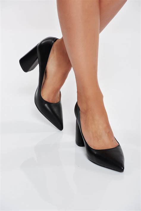 Black Elegant Shoes Chunky Heel From Ecological Leather