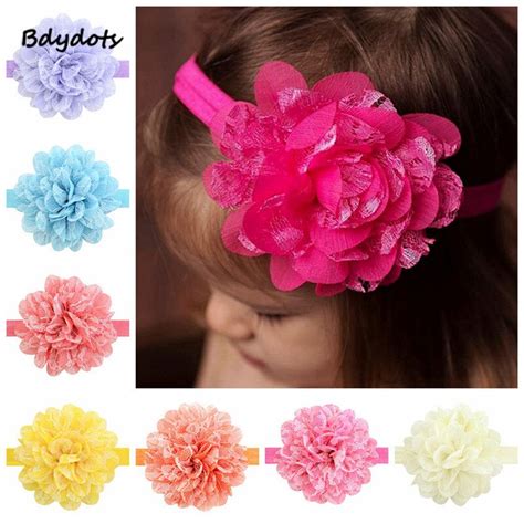 12pcsbag Baby Girls Headband Colorful Chiffon Flower Kids Headband