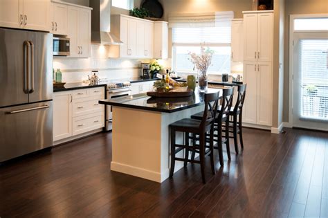 35 Striking White Kitchens With Dark Wood Floors Pictures