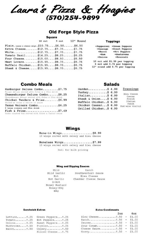 Menu At Lauras Pizza And Hoagies Pizzeria Archbald