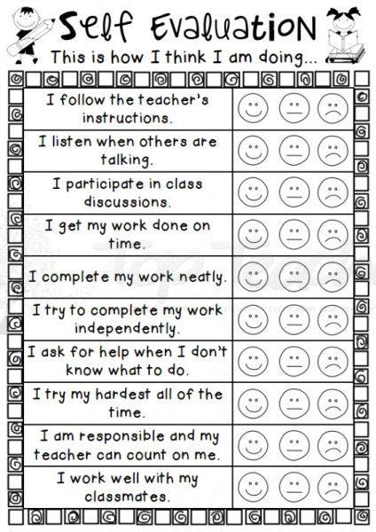 An Easy Personal Self Evalution Sheet For Students To Use For