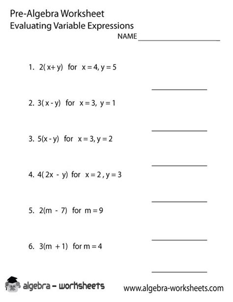 Grade 7 math questions and answers pdf covers exam's viva, interview questions and competitive exam preparation with answer key. Variables Pre-Algebra Worksheet | Pre-Algebra Worksheets ...