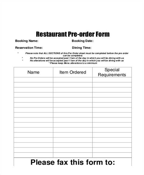 Food Pre Order Form Template Free Free Printable Templates