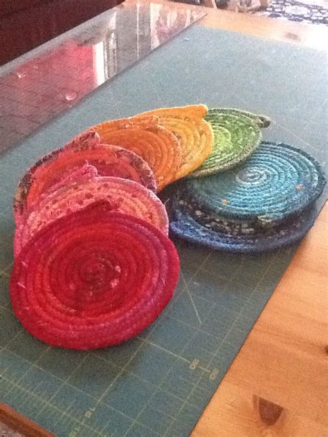 Fabric Wrapped Clothesline Made Into Coasters To Coordinate With