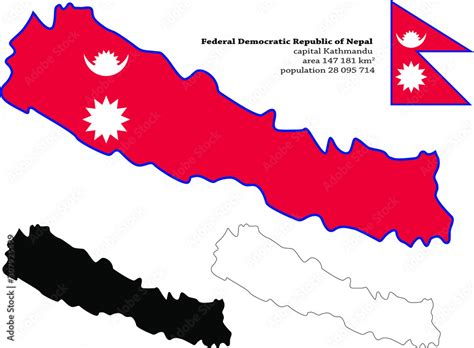 federal democratic republic of nepal vector map flag borders mask capital area and