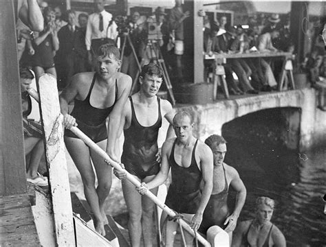 Five Male Swimmers Noel Ryan On Left Domain Baths Sydney Ca 1934