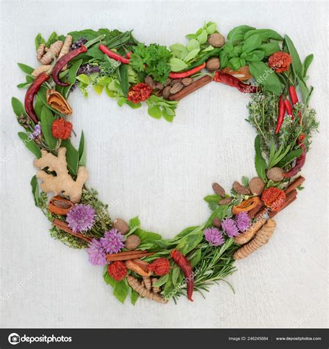 Heart Shaped Herb Leaf Spice Wreath Selection Fresh Herbs Spices Stock