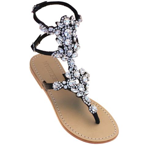 Jeweled And Embellished Flat Leather Womens Sandals Mystique Sandals