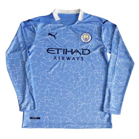2020 21 Manchester City Home Long Sleeve Man Soccer Jersey Cheap