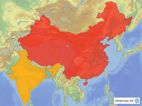 Mumbai, ahmedabad, calicut, hyderabad, chennai, bengaluru, kanpur, kolkata, nagpur nachbarstaaten: China und Indien von SHans - Landkarte für Asien
