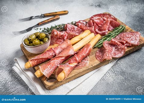 Antipasto Platter Cold Meat Plate With Grissini Bread Sticks