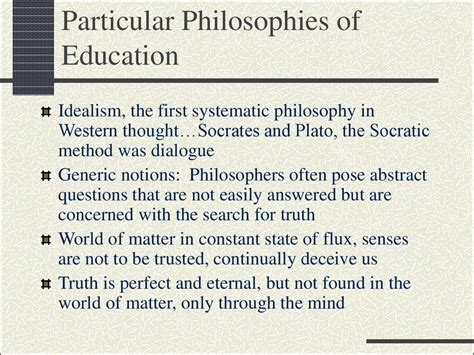 This site offers helpful information for students of the western philosophical tradition. The philosophy of education. (Chapter 5) - презентация онлайн