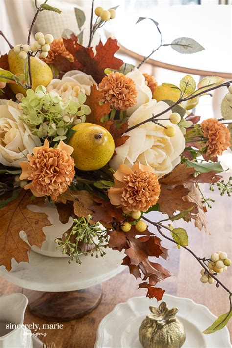 A Faux Autumn Floral Arrangement With Pears Sincerely Marie Designs