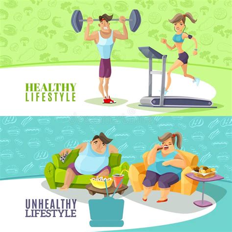 Healthy Unhealthy Lifestyles Isometric Banners Stock Vector