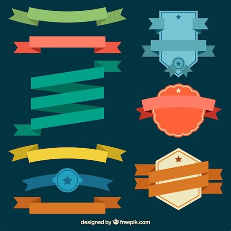 Free Vector Flat Colored Ribbons And Badges Pack