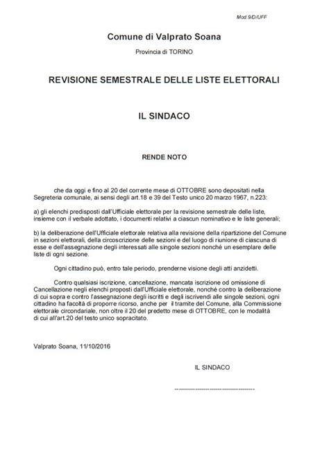 Comune Di Valprato Soanarevisione Semestrale Delle Liste Elettorali