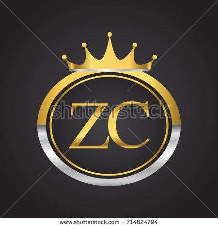 initial letter ZC logotype company name with oval shape and crown, gold