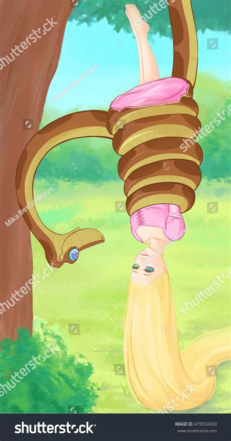 Digital Illustration Snake Kaa Rapunzel Hypnosis Vector De Stock