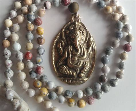 ganesh mala necklace white turquoise sky eye jasper mala necklace 108 mala beads prayer beads
