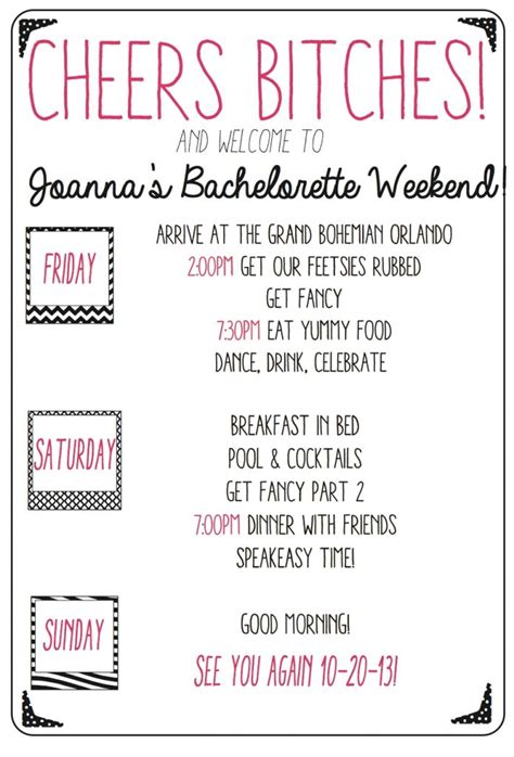 Bachelorette Party Schedule Template Free Printable Templates