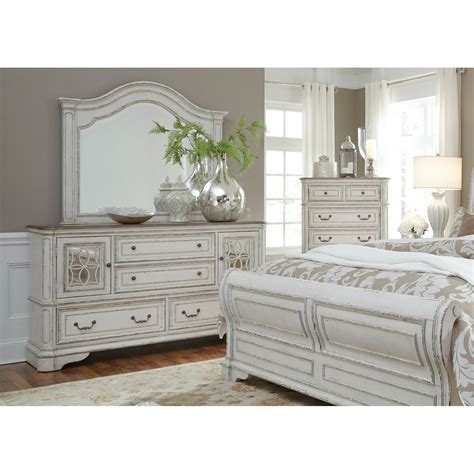 Magnolia Manor Antique White Weathered Bark Opt Dresser And Mirror