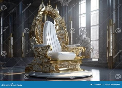 Royal Throne Room In White And Gold Color In Futuristic Style Ai