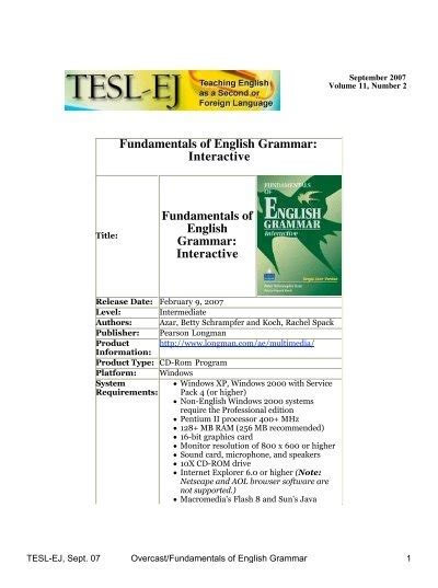 Fundamentals Of English Grammar Interactive Tesl Ej