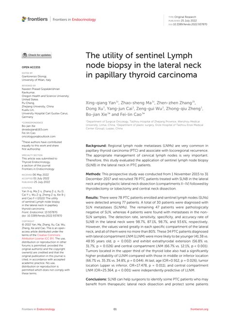 Pdf The Utility Of Sentinel Lymph Node Biopsy In The Lateral Neck In