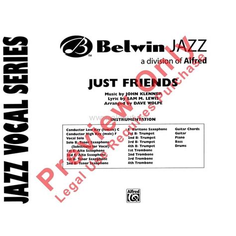 Jazz Vocal Series John Klenner Just Friends Score And Parts Dave