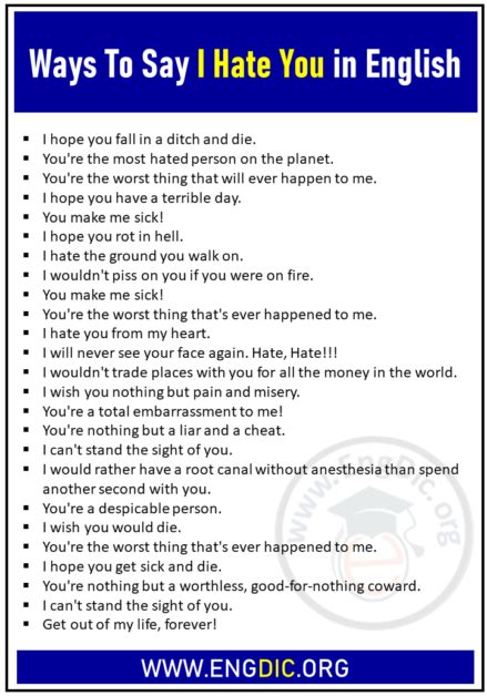 60 Funny Ways To Say I Hate You In English Engdic