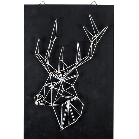 String Art Kit Deer Head Shape Rectangle Black Wood 20x30