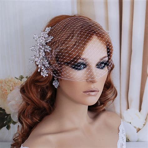bridal birdcage veil bird cage hair head piece wedding white etsy