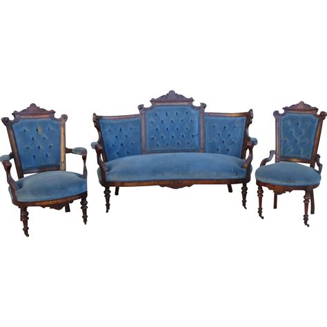 Cedar looks settee and chair living set. Antique Victorian Settee & Two Chairs Parlor Set ...