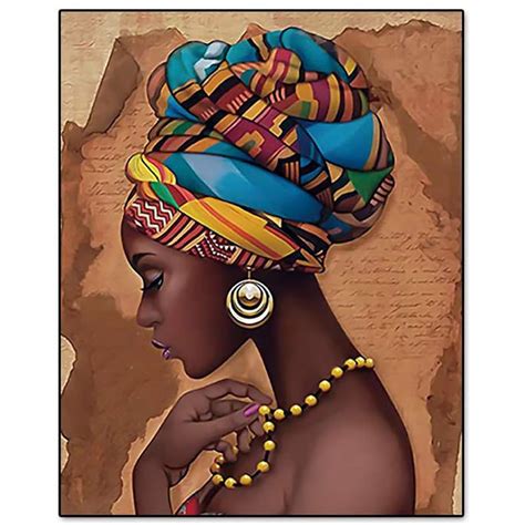 Black African Nude Woman Oil Painting Golden Crown Girl Wall Art Canvas
