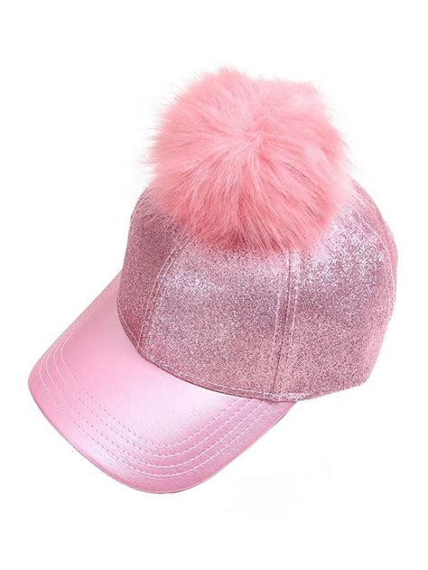 Cc Glitter Removable Fur Pom Pom Baseball Cap Pink Cr12lhl359p