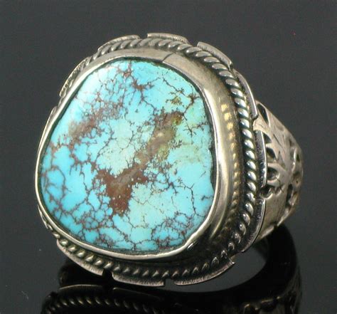 Natural Genuine Turquoise Stone Mens Ring Turkish Hand Designed Silver