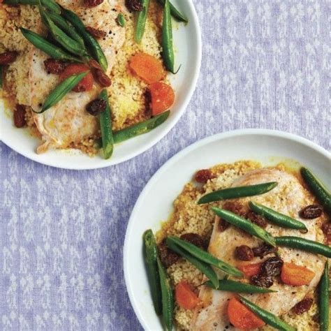 Filled with tender mouthwatering chicken pieces, this easy moroccan chicken is simmered with delicious aromatic spices, tomatoes, eggplant, dried fruit, and topped with crunchy slivered almonds. Moroccan chicken with couscous - Chatelaine | Dinner ...