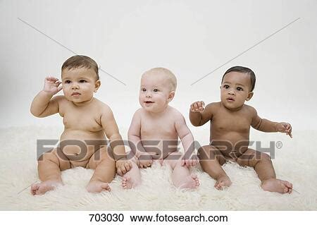 Three Naked Babies Sitting In A Row Stock Image My Xxx Hot Girl