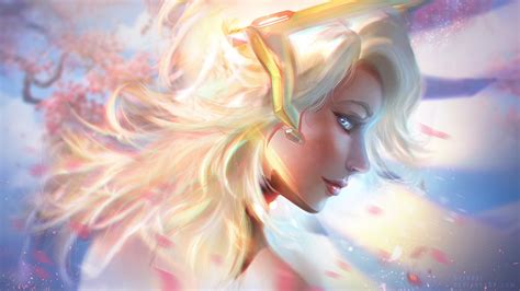 Download 1920x1080 Mercy Overwatch Profile View Smiling Blue Eyes