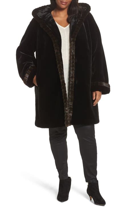 Gallery Hooded Faux Fur Coat Plus Size Nordstrom