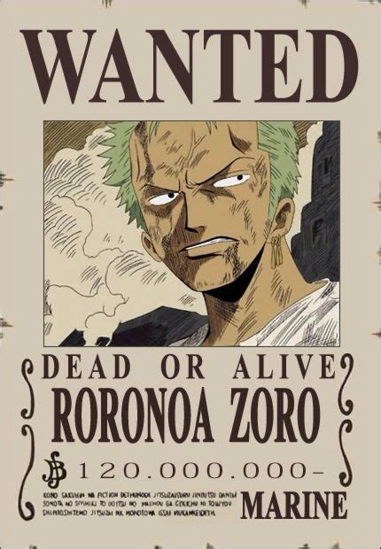Zoro Wanted Poster One Piece Bounties Roronoa Zoro Zoro One Piece