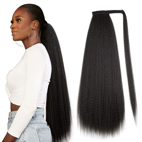 Kinky Straight Ponytail Wrap Around Long Ponytail Extension Natural