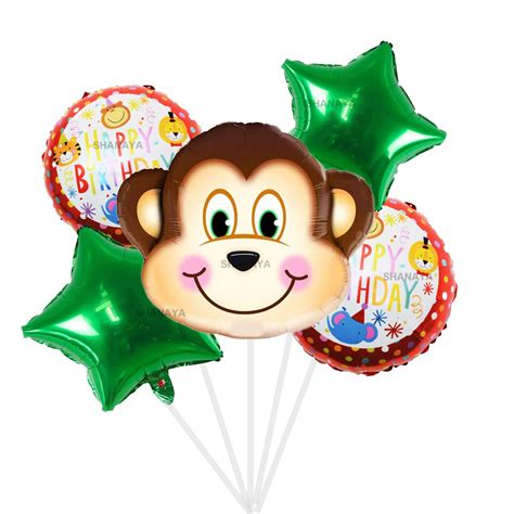 Shanaya Happy Birthday Monkey Jungle Theme Foil Balloons Set For Jungle