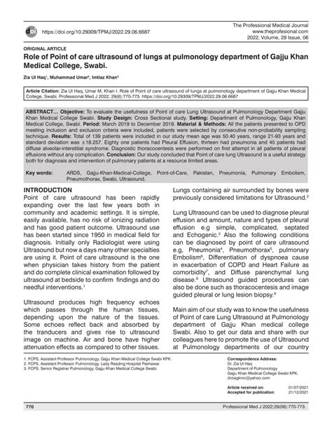 PDF Role Of Point Of Care Ultrasound Of Lungs At Pulmonology