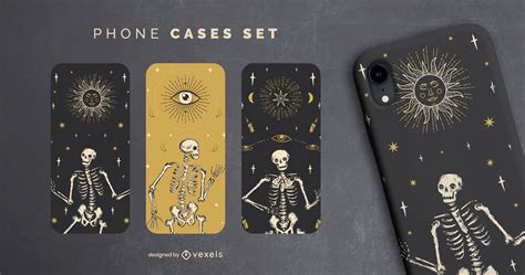 Halloween Skeleton Phone Cases Set Vector Download